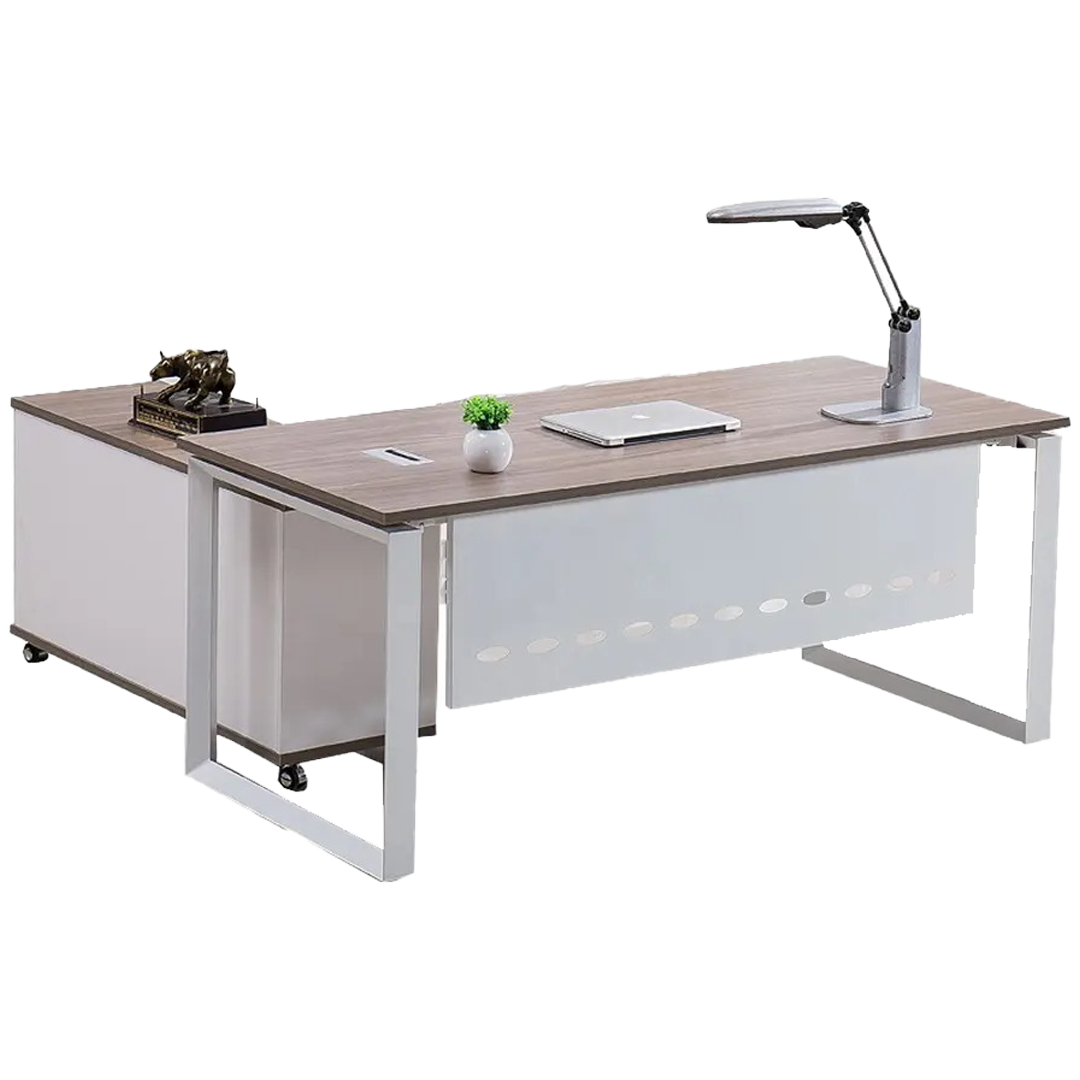 Découvrez le Bureau Président avec Piètement Métallique, alliant élégance et robustesse. Ce meuble moderne en bois MDF et métal offre une surface spacieuse, parfaite pour un espace de travail fonctionnel et professionnel.