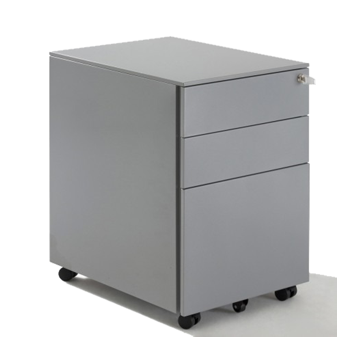 Caisson métallique ouvert, montrant les tiroirs pour le stockage.