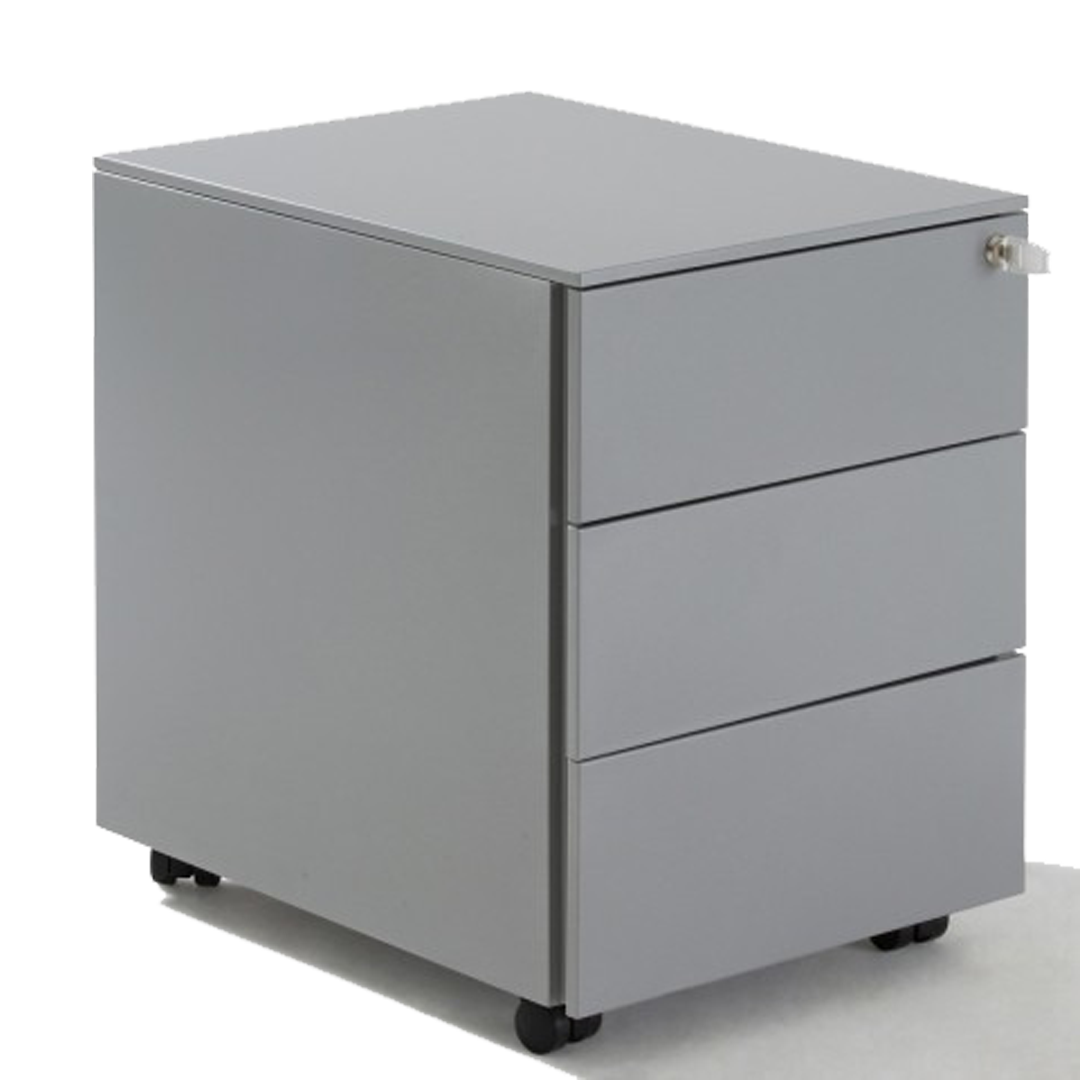 Caisson métallique ouvert, montrant les tiroirs pour le stockage.